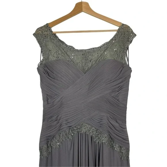 VM COLLECTION ILLUSION CAP SLEEVE RUCHED BUST BEADED FORMAL EVENING GOWN - Picture 5 of 16